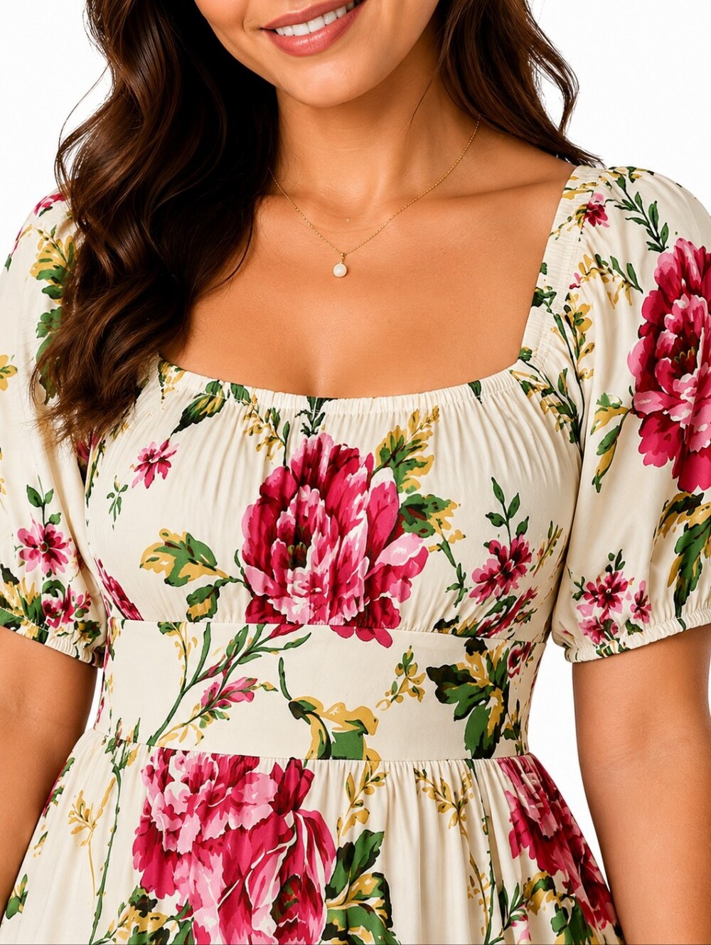 Floral Maxi Dress in Cream with Pink Blooms Size 1X - Picture 3 of 5